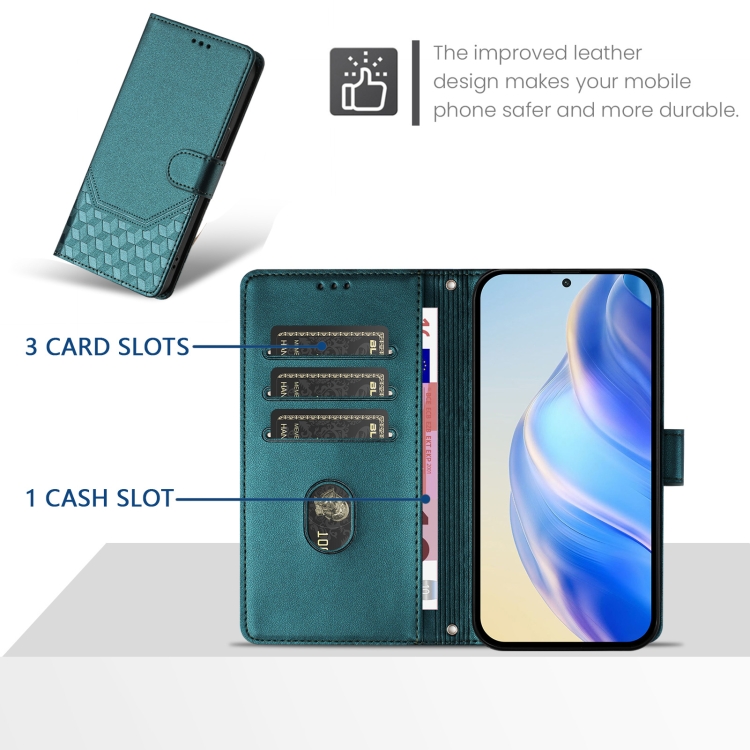 For Samsung Galaxy S24 5G Honeycomb Embossing RFID Leather Phone Case(Peacock Green) For Samsung Galaxy S24 5G Honeycomb Embossing RFID Leather Phone Case(Peacock Green)