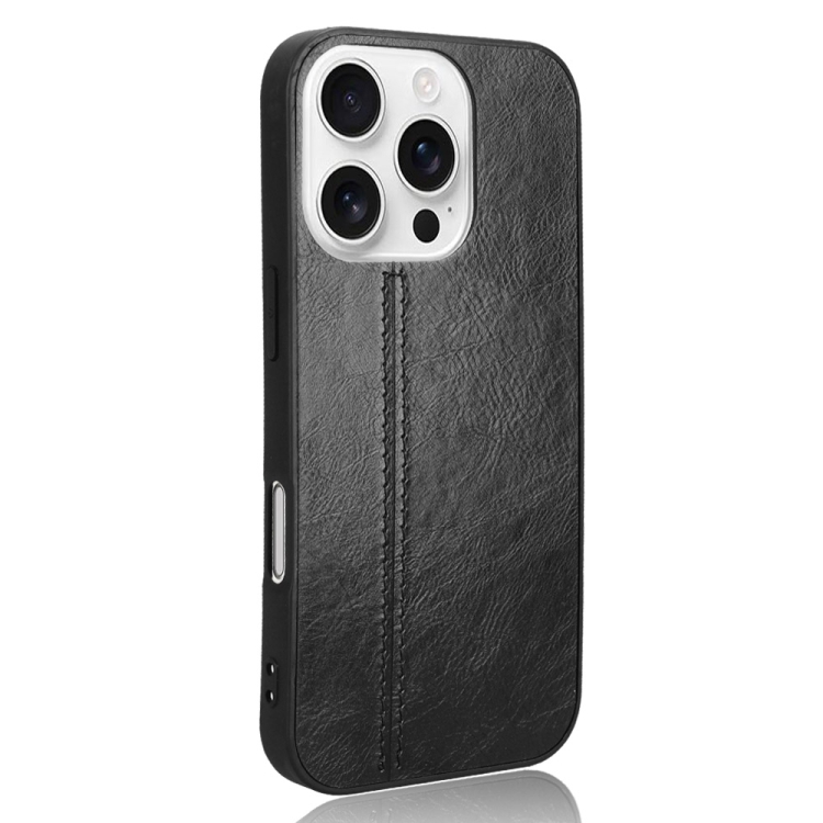 For iPhone 16 Pro Max Cow Pattern Sewing Back Cover Phone Case(Black) For iPhone 16 Pro Max Cow Pattern Sewing Back Cover Phone Case(Black)