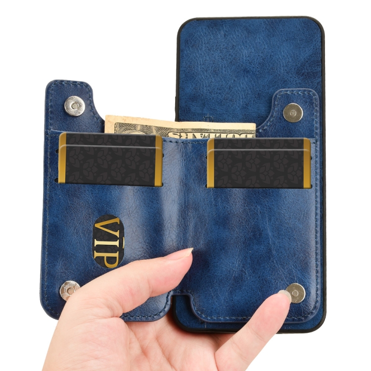 For iPhone 16 Plus Cow Pattern Sewing Card Bag Phone Case(Blue) For iPhone 16 Plus Cow Pattern Sewing Card Bag Phone Case(Blue)