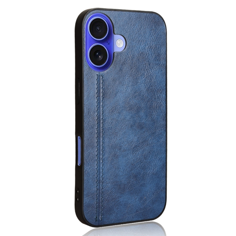 For iPhone 16 Plus Cow Pattern Sewing Card Bag Phone Case(Blue) For iPhone 16 Plus Cow Pattern Sewing Card Bag Phone Case(Blue)