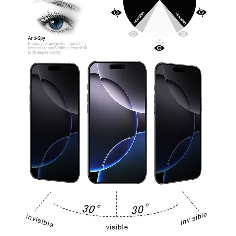 For iPhone 16 Pro Max 25pcs High Transparency Full Cover Anti-spy Tempered Glass Film For iPhone 16 Pro Max 25pcs High Transparency Full Cover Anti-spy Tempered Glass Film