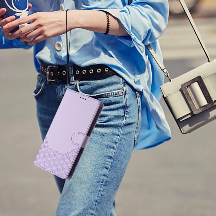 For Redmi Note 14 4G 164.84mm EU Version Honeycomb Embossing RFID Leather Phone Case(Light Purple)