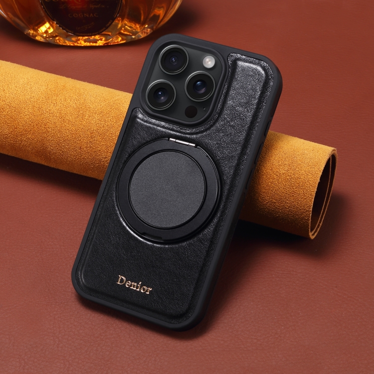 For iPhone 16 Pro Max Denior A17 Genuine Leather Gear Magnetic Holder Phone Case(Black) For iPhone 16 Pro Max Denior A17 Genuine Leather Gear Magnetic Holder Phone Case(Black)