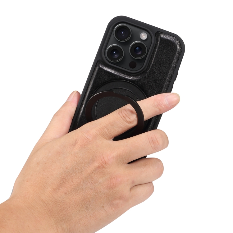 For iPhone 16 Pro Max Denior A17 Genuine Leather Gear Magnetic Holder Phone Case(Black) For iPhone 16 Pro Max Denior A17 Genuine Leather Gear Magnetic Holder Phone Case(Black)