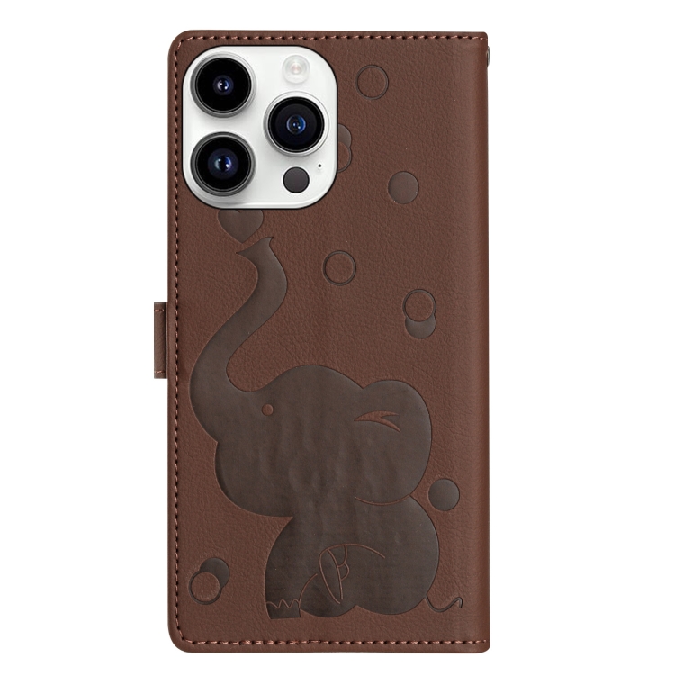 For iPhone 16 Pro Cartoon Elephant Embossed Leather Phone Case(Brown) For iPhone 16 Pro Cartoon Elephant Embossed Leather Phone Case(Brown)