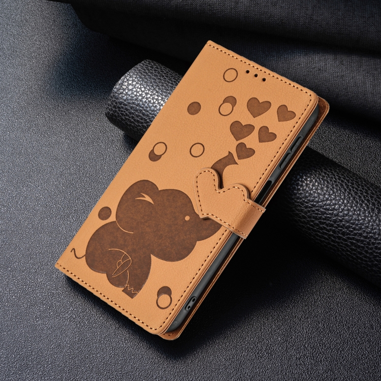 For iPhone 16 Cartoon Elephant Embossed Leather Phone Case(Yellow) For iPhone 16 Cartoon Elephant Embossed Leather Phone Case(Yellow)