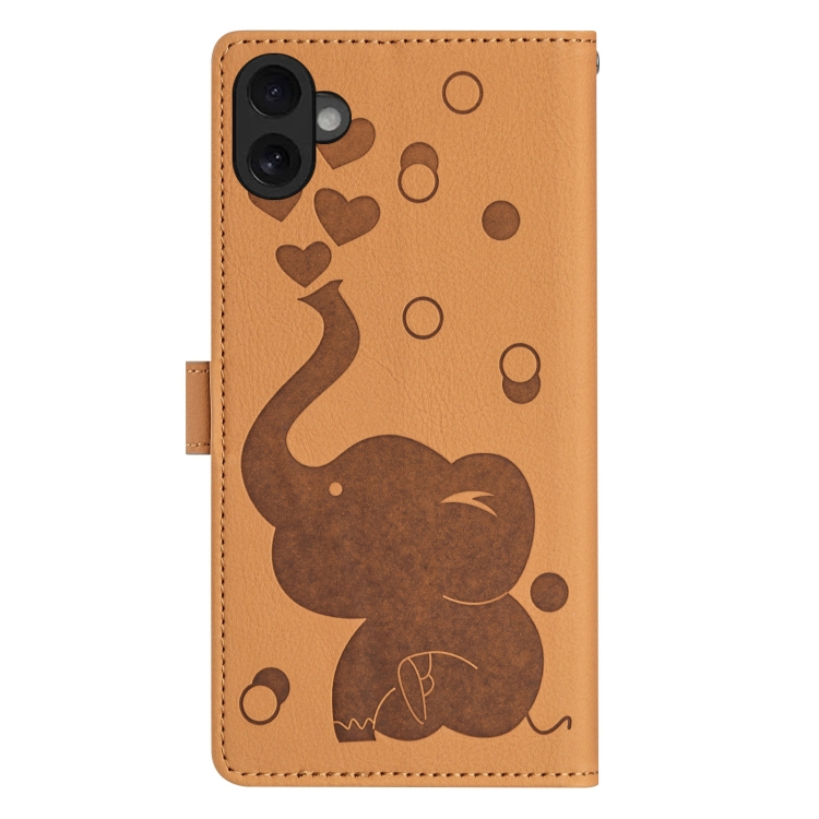 For iPhone 16 Cartoon Elephant Embossed Leather Phone Case(Yellow) For iPhone 16 Cartoon Elephant Embossed Leather Phone Case(Yellow)