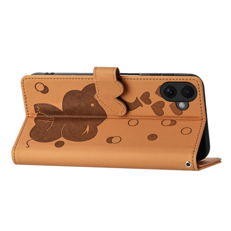 For iPhone 16 Cartoon Elephant Embossed Leather Phone Case(Yellow) For iPhone 16 Cartoon Elephant Embossed Leather Phone Case(Yellow)
