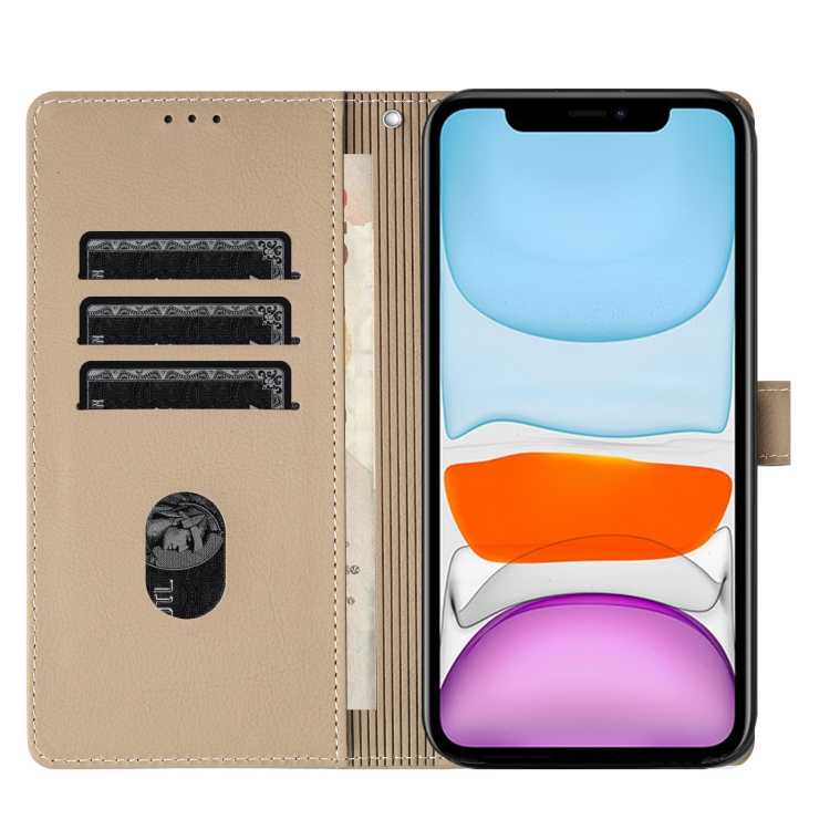 For iPhone 11 Pro Max Cartoon Elephant Embossed Leather Phone Case(Khaki)