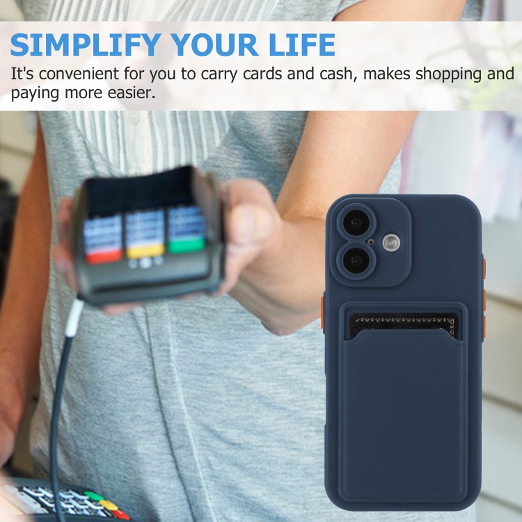 For iPhone 16 Plus Skin Feel Card Contrast Color Button TPU Phone Case(Dark Blue) For iPhone 16 Plus Skin Feel Card Contrast Color Button TPU Phone Case(Dark Blue)