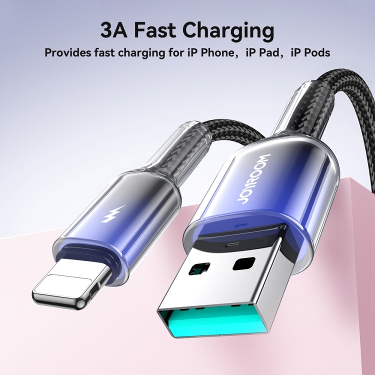 JOYROOM S-A42 Crystal Clear Series Fast Charging Data Cable, USB to 8 Pin Cable, Length: 1.2m(Black) - 1