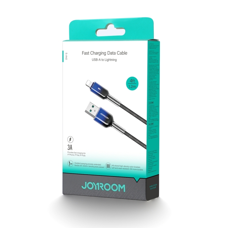 JOYROOM S-A42 Crystal Clear Series Fast Charging Data Cable, USB to 8 Pin Cable, Length: 1.2m(Black) - 7