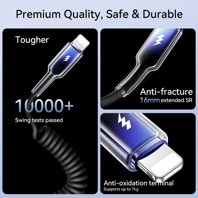 JOYROOM S-A43 3A USB to 8 Pin Coiled Fast Charging Data Cable, Length:1.5m(Black) JOYROOM S-A43 3A USB to 8 Pin Coiled Fast Charging Data Cable, Length:1.5m(Black)