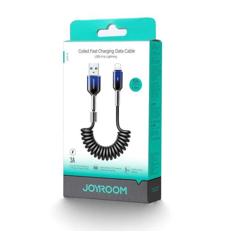 JOYROOM S-A43 3A USB to 8 Pin Coiled Fast Charging Data Cable, Length:1.5m(Black) JOYROOM S-A43 3A USB to 8 Pin Coiled Fast Charging Data Cable, Length:1.5m(Black)