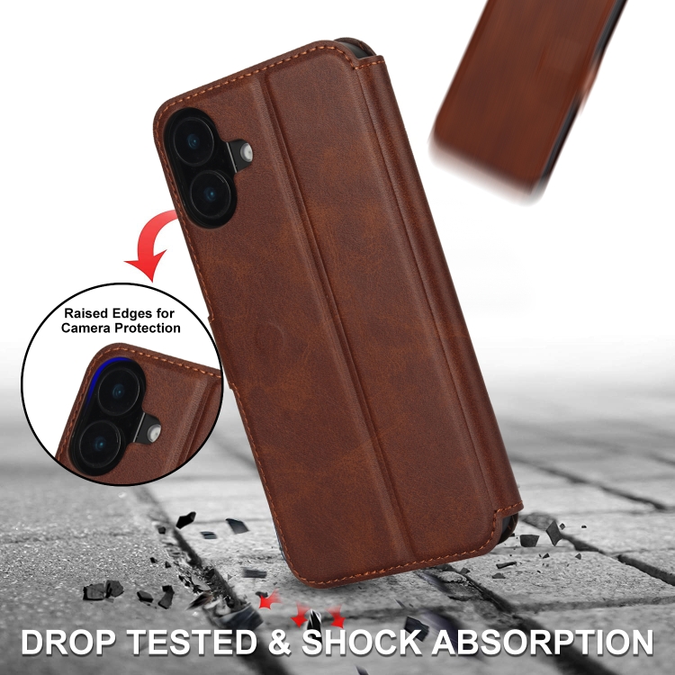 For iPhone 16 Shockproof PU + TPU Leather Phone Case(Brown) For iPhone 16 Shockproof PU + TPU Leather Phone Case(Brown)