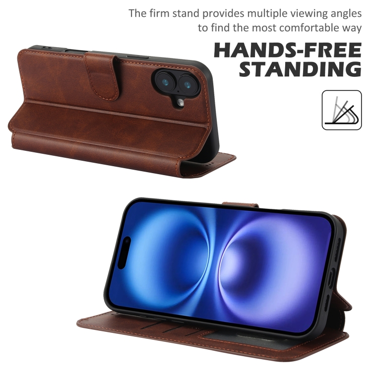 For iPhone 16 Shockproof PU + TPU Leather Phone Case(Brown) For iPhone 16 Shockproof PU + TPU Leather Phone Case(Brown)