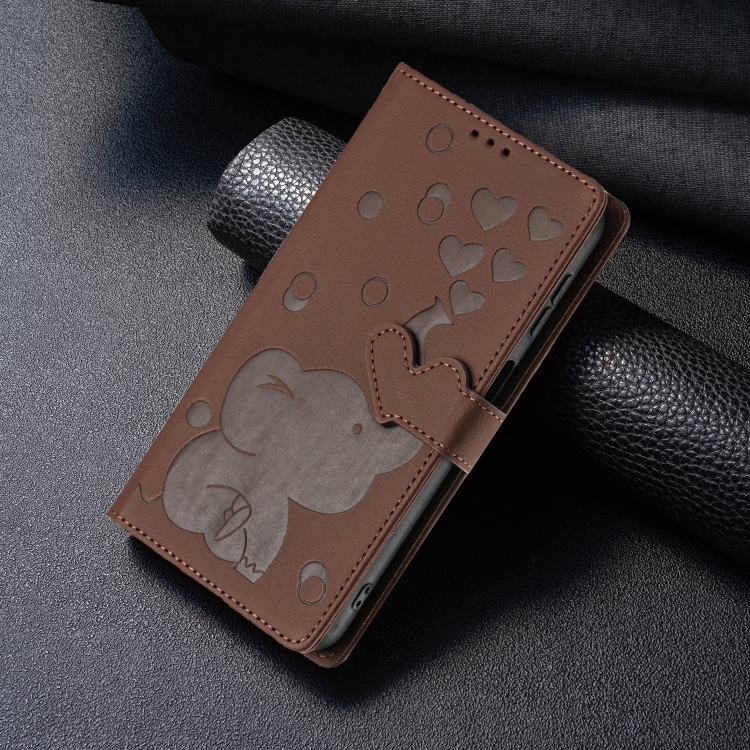 For Samsung Galaxy S24+ 5G Cartoon Elephant Embossed Leather Phone Case(Brown)