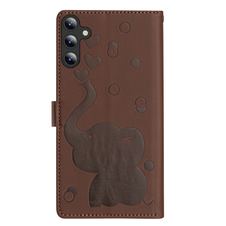 For Samsung Galaxy S24+ 5G Cartoon Elephant Embossed Leather Phone Case(Brown)