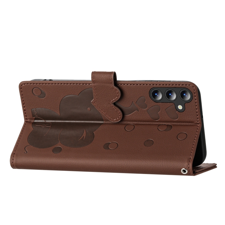 For Samsung Galaxy S24+ 5G Cartoon Elephant Embossed Leather Phone Case(Brown)