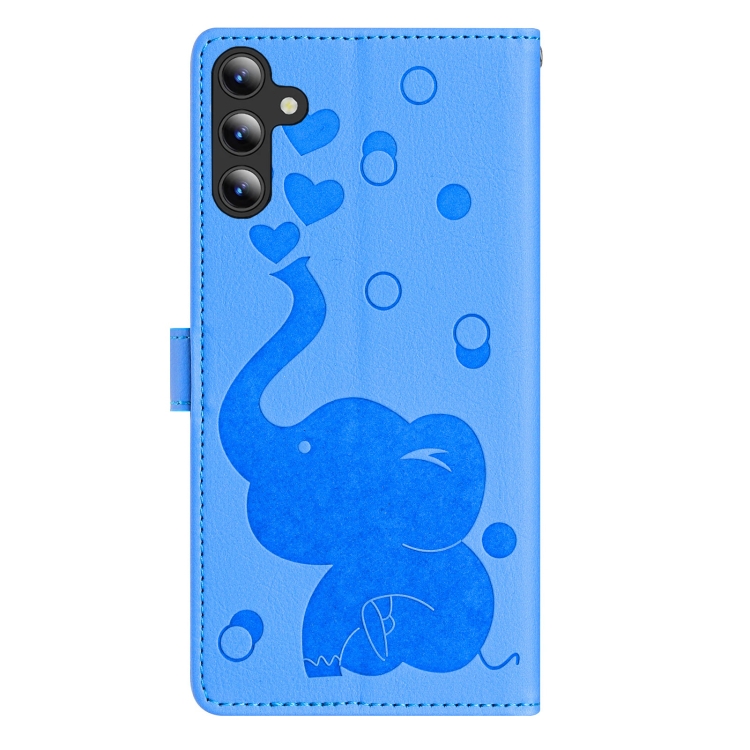 For Samsung Galaxy S25 5G Cartoon Elephant Embossed Leather Phone Case(Blue) For Samsung Galaxy S25 5G Cartoon Elephant Embossed Leather Phone Case(Blue)