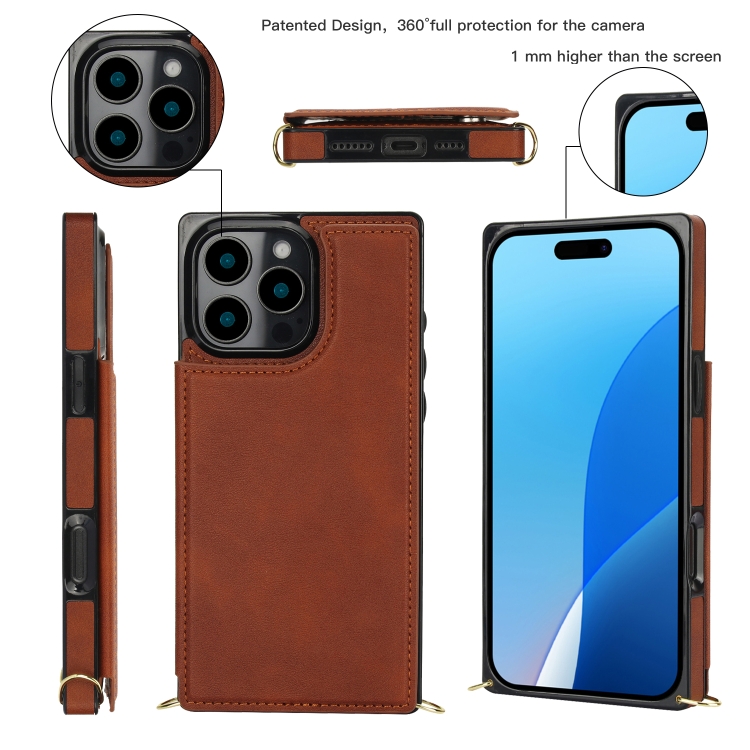 For iPhone 16 Pro Cross-body Square Dual-Buckle Card Flip Wallet Phone Case(Brown) For iPhone 16 Pro Cross-body Square Dual-Buckle Card Flip Wallet Phone Case(Brown)
