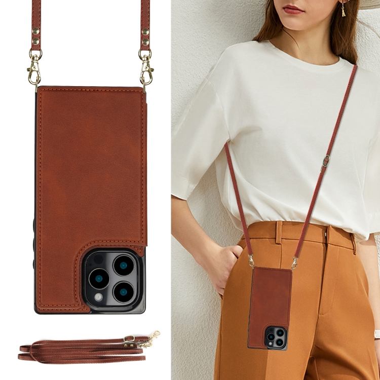 For iPhone 16 Pro Cross-body Square Dual-Buckle Card Flip Wallet Phone Case(Brown) For iPhone 16 Pro Cross-body Square Dual-Buckle Card Flip Wallet Phone Case(Brown)