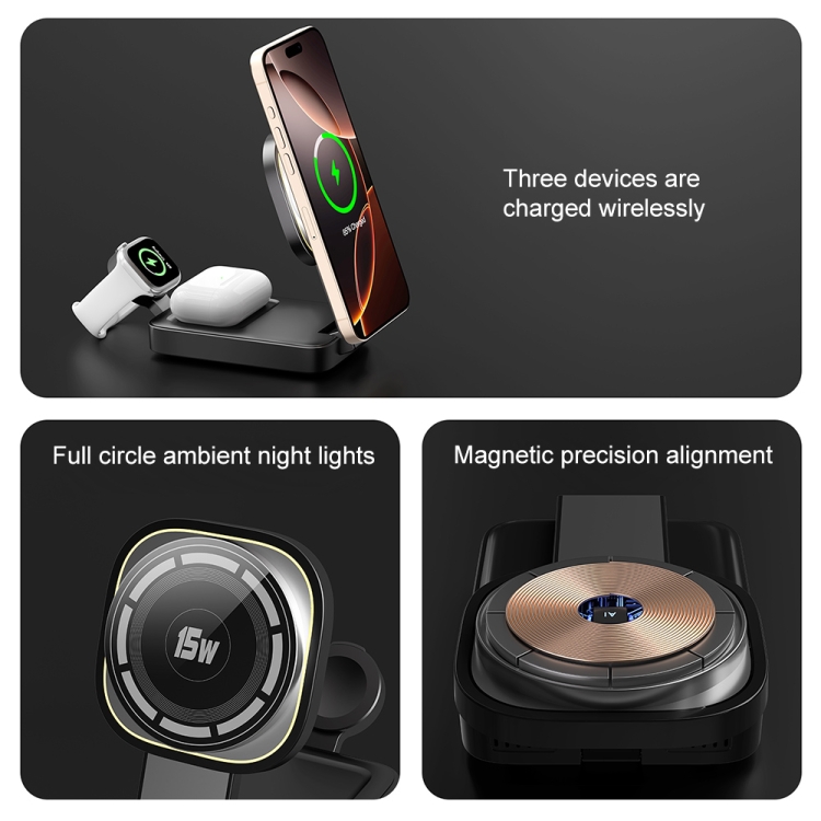 C40 Folding 3 in 1 MagSafe Magnetic Wireless Charger with LED Light(Black) C40 Folding 3 in 1 MagSafe Magnetic Wireless Charger with LED Light(Black)