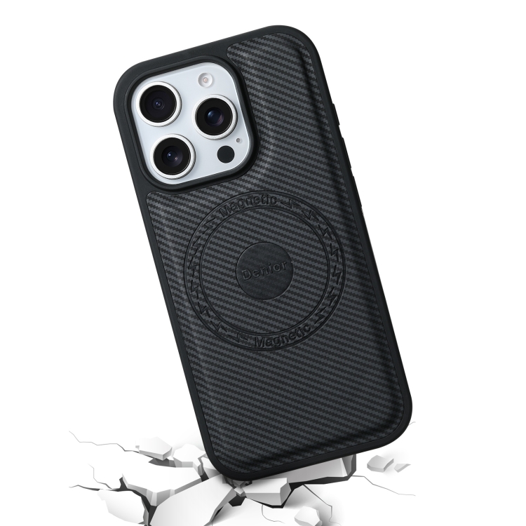 For iPhone 16 Pro Max Denior Carbon Fiber Texture Leather MagSafe Phone Case(Black) For iPhone 16 Pro Max Denior Carbon Fiber Texture Leather MagSafe Phone Case(Black)