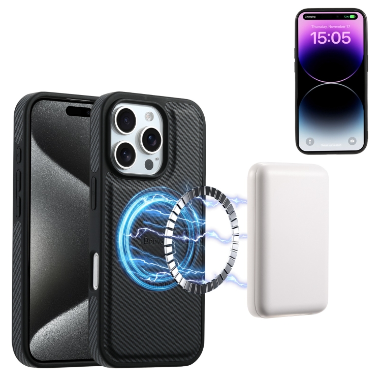 For iPhone 16 Pro Max Denior Carbon Fiber Texture Leather MagSafe Phone Case(Black) For iPhone 16 Pro Max Denior Carbon Fiber Texture Leather MagSafe Phone Case(Black)