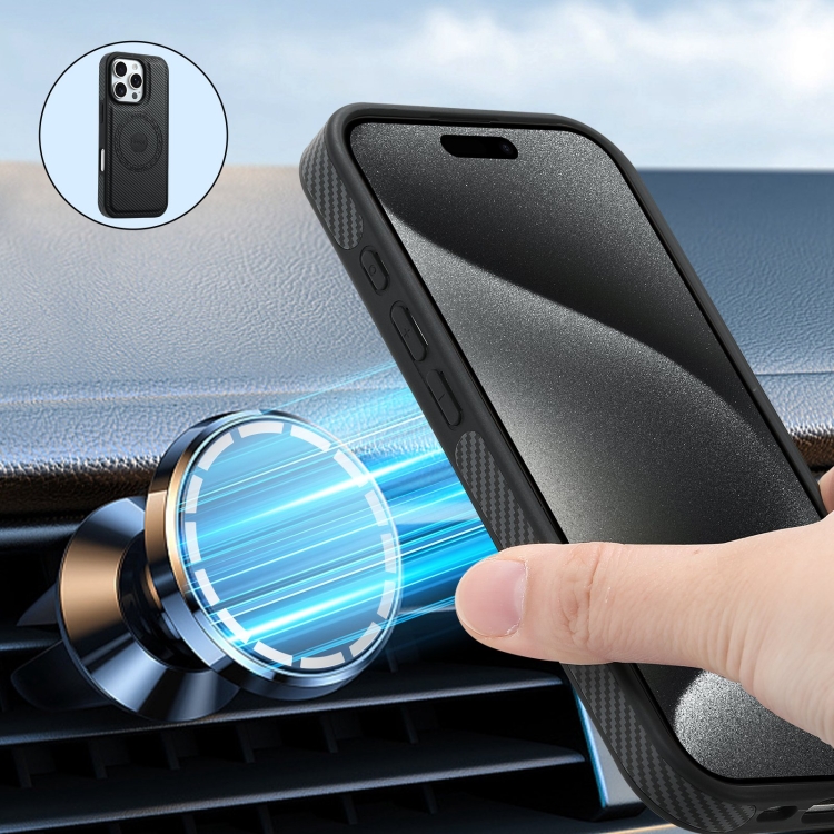 For iPhone 16 Pro Max Denior Carbon Fiber Texture Leather MagSafe Phone Case(Black) For iPhone 16 Pro Max Denior Carbon Fiber Texture Leather MagSafe Phone Case(Black)