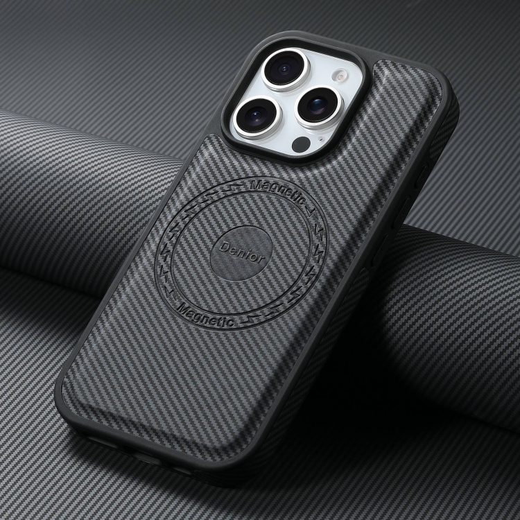 For iPhone 16 Pro Max Denior Carbon Fiber Texture Leather MagSafe Phone Case(Black) For iPhone 16 Pro Max Denior Carbon Fiber Texture Leather MagSafe Phone Case(Black)