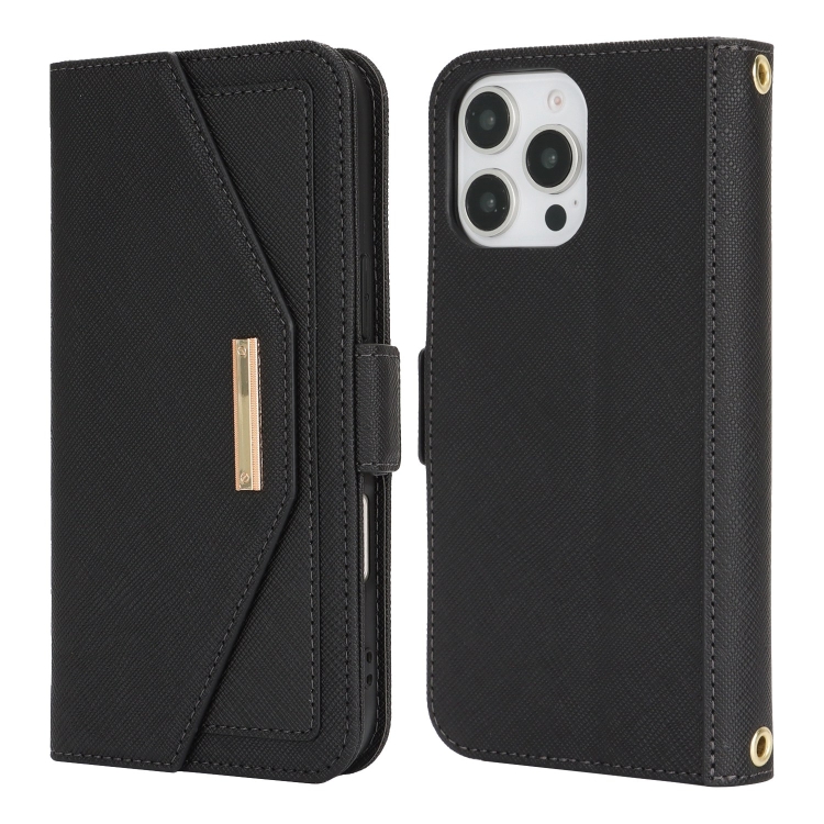 For iPhone 16 Pro Cross Texture Crossbody Lanyard Leather Phone Case(Black) For iPhone 16 Pro Cross Texture Crossbody Lanyard Leather Phone Case(Black)