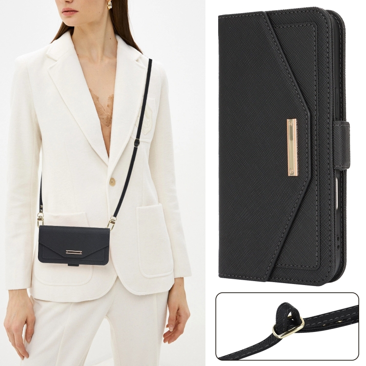 For iPhone 16 Pro Cross Texture Crossbody Lanyard Leather Phone Case(Black) For iPhone 16 Pro Cross Texture Crossbody Lanyard Leather Phone Case(Black)