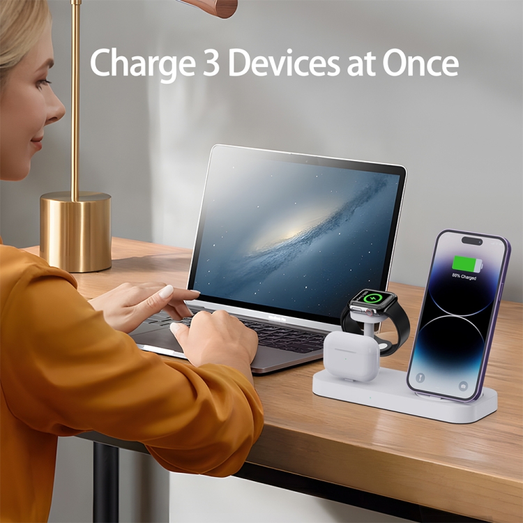 B25 8 Pin 4-in-1 Charging Stand Phone Holder for Apple Watch / AirPods(White) B25 8 Pin 4-in-1 Charging Stand Phone Holder for Apple Watch / AirPods(White)