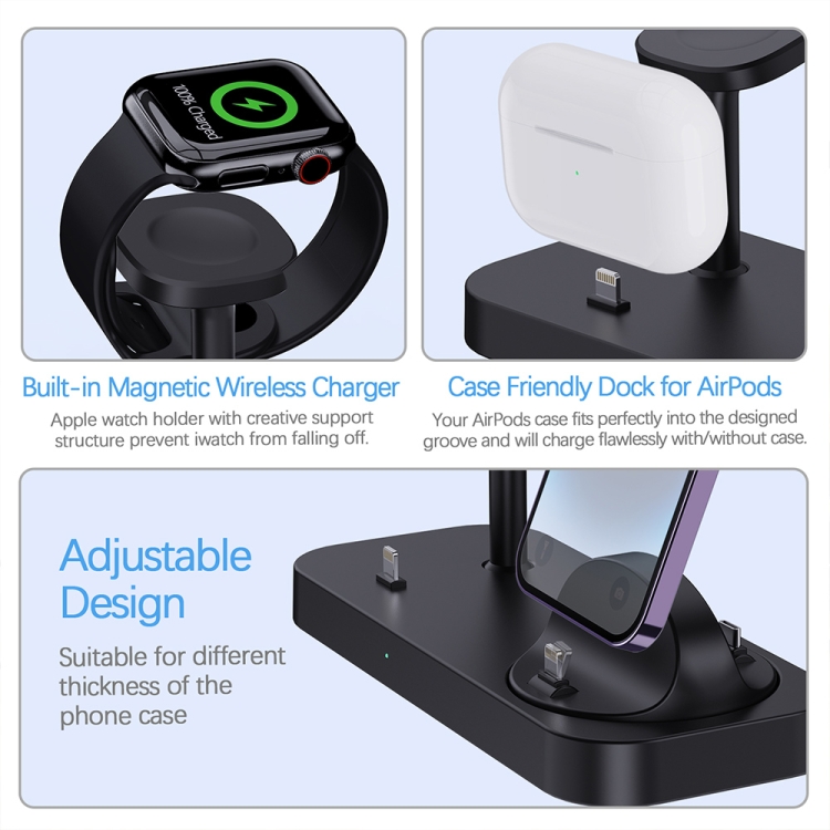 B25 8 Pin 4-in-1 Charging Stand Phone Holder for Apple Watch / AirPods(White) B25 8 Pin 4-in-1 Charging Stand Phone Holder for Apple Watch / AirPods(White)