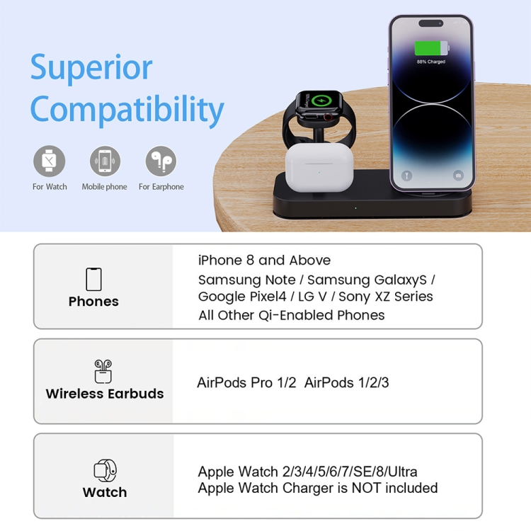 B25 8 Pin 4-in-1 Charging Stand Phone Holder for Apple Watch / AirPods(White) B25 8 Pin 4-in-1 Charging Stand Phone Holder for Apple Watch / AirPods(White)