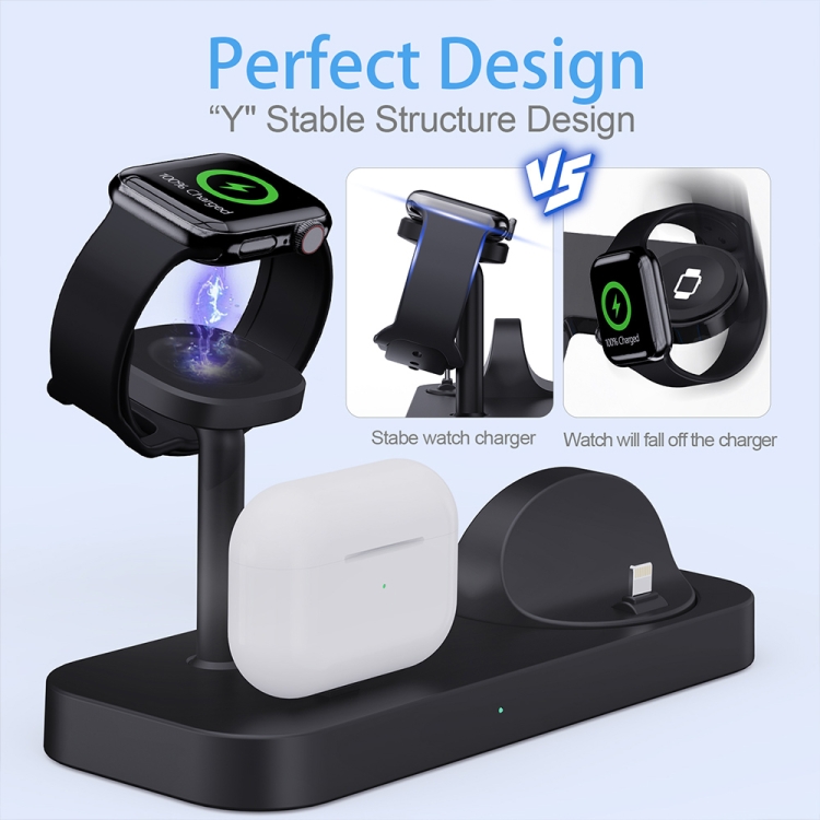 B25 8 Pin 4-in-1 Charging Stand Phone Holder for Apple Watch / AirPods(White) B25 8 Pin 4-in-1 Charging Stand Phone Holder for Apple Watch / AirPods(White)