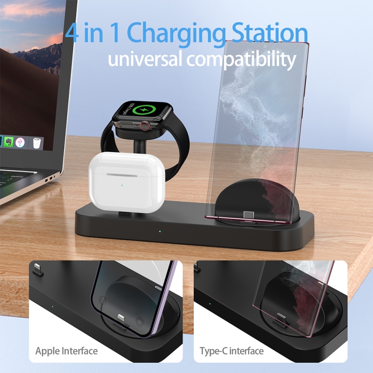 B25 8 Pin 4-in-1 Charging Stand Phone Holder for Apple Watch / AirPods(White) B25 8 Pin 4-in-1 Charging Stand Phone Holder for Apple Watch / AirPods(White)