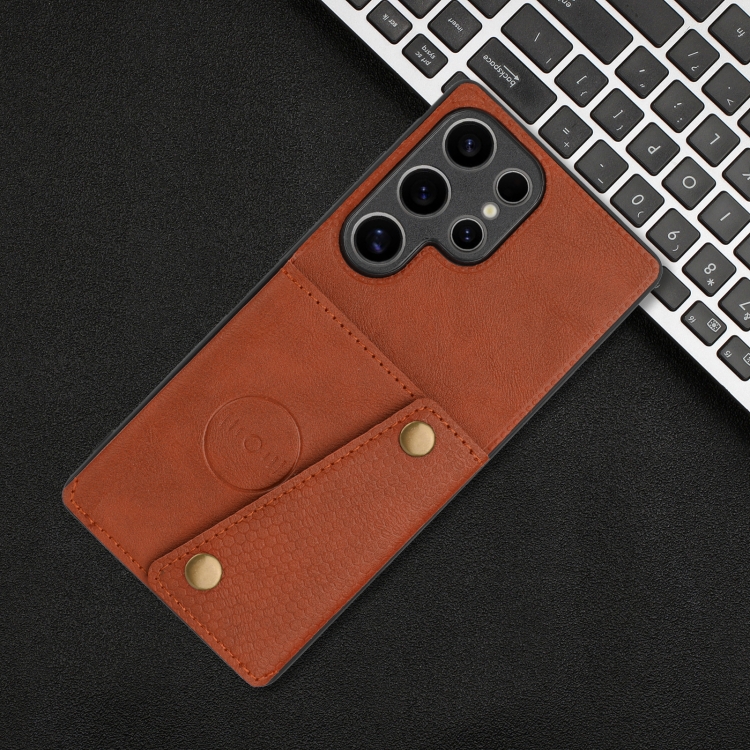 For Samsung Galaxy S25 Ultra 5G Double Buckle Card Slots Magnetic Phone Case(Brown) For Samsung Galaxy S25 Ultra 5G Double Buckle Card Slots Magnetic Phone Case(Brown)