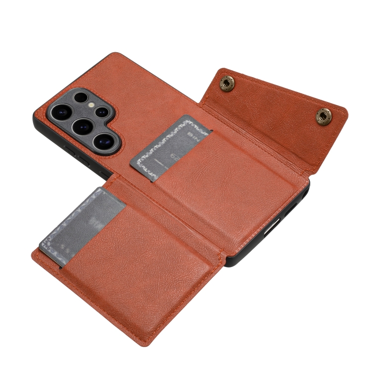 For Samsung Galaxy S25 Ultra 5G Double Buckle Card Slots Magnetic Phone Case(Brown) For Samsung Galaxy S25 Ultra 5G Double Buckle Card Slots Magnetic Phone Case(Brown)