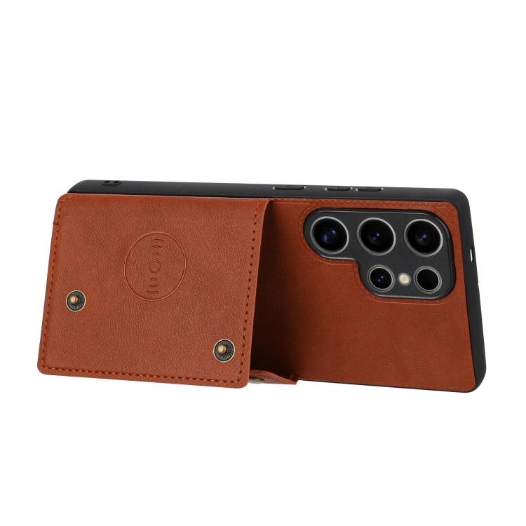 For Samsung Galaxy S25 Ultra 5G Double Buckle Card Slots Magnetic Phone Case(Brown) For Samsung Galaxy S25 Ultra 5G Double Buckle Card Slots Magnetic Phone Case(Brown)