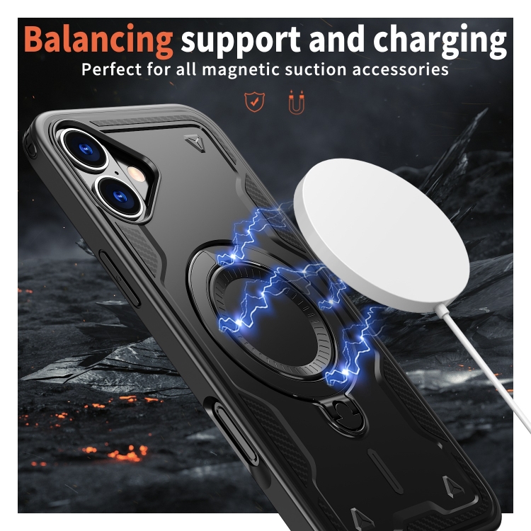 For iPhone 16 Plus PC Hybrid TPU Armor MagSafe Ring Holder Phone Case(Black) For iPhone 16 Plus PC Hybrid TPU Armor MagSafe Ring Holder Phone Case(Black)