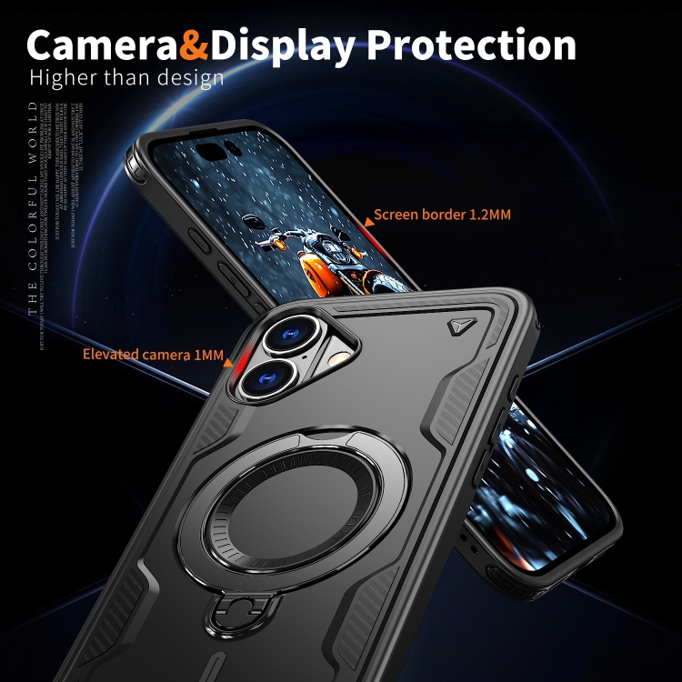 For iPhone 16 Plus PC Hybrid TPU Armor MagSafe Ring Holder Phone Case(Black) For iPhone 16 Plus PC Hybrid TPU Armor MagSafe Ring Holder Phone Case(Black)