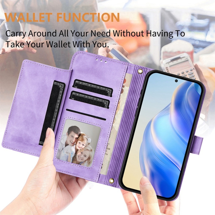 For iPhone 16 Multi-Card Slots Zipper Wallet Leather Phone Case(Purple) For iPhone 16 Multi-Card Slots Zipper Wallet Leather Phone Case(Purple)