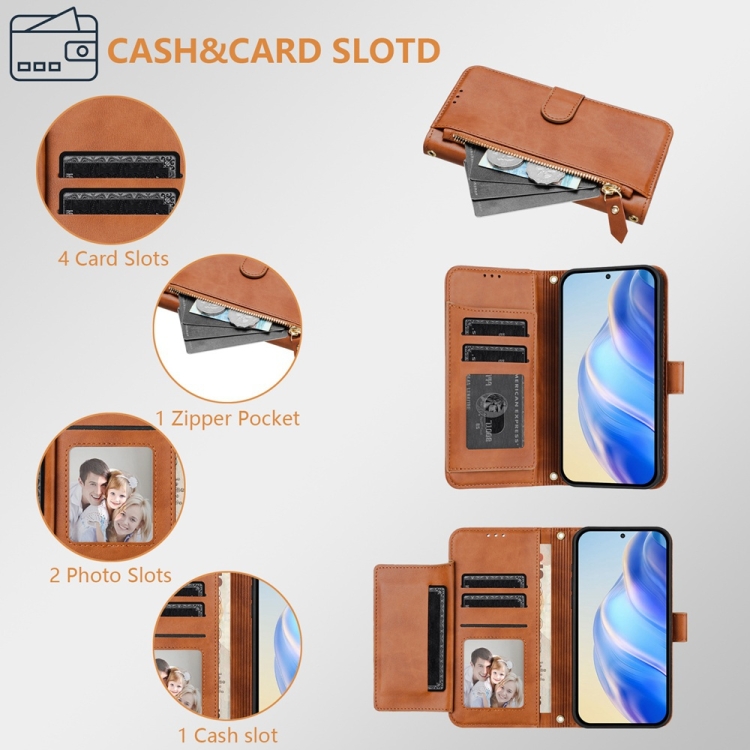 For iPhone 14 / 13 Multi-Card Slots Zipper Wallet Leather Phone Case(Brown) - 4