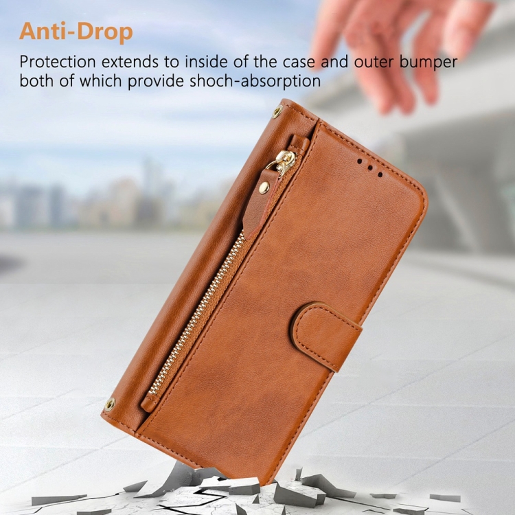 For iPhone 14 / 13 Multi-Card Slots Zipper Wallet Leather Phone Case(Brown) - 5