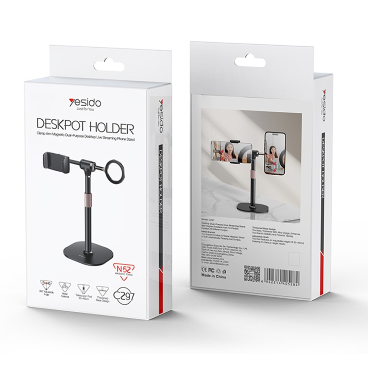 Yesido C297 Dual-use Live Broadcast Desktop Stand Metal Spring Clip / Magnetic Ring(Black) Yesido C297 Dual-use Live Broadcast Desktop Stand Metal Spring Clip / Magnetic Ring(Black)