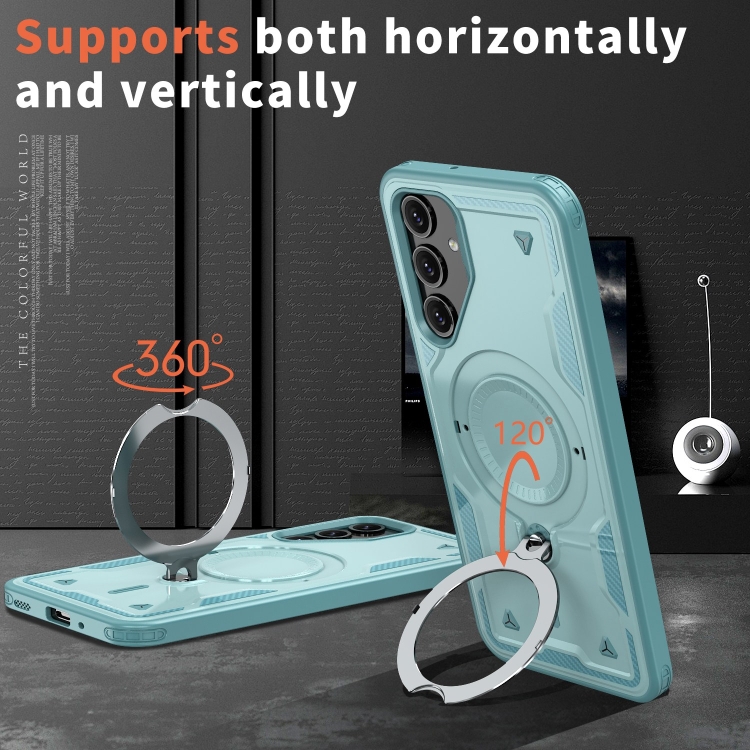 For Samsung Galaxy S24 FE 5G PC Hybrid TPU Armor MagSafe Ring Holder Phone Case(Light Blue) For Samsung Galaxy S24 FE 5G PC Hybrid TPU Armor MagSafe Ring Holder Phone Case(Light Blue)