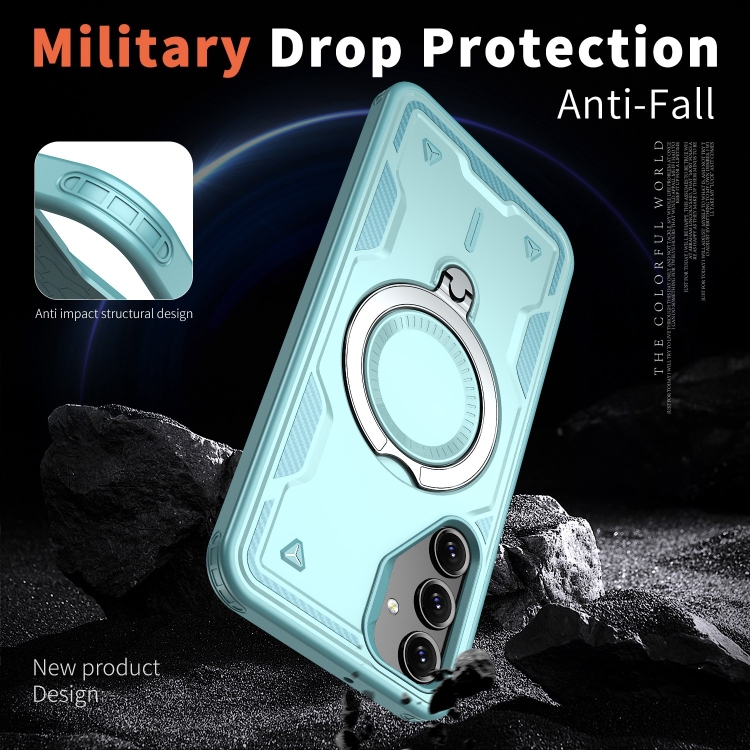 For Samsung Galaxy S24 FE 5G PC Hybrid TPU Armor MagSafe Ring Holder Phone Case(Light Blue) For Samsung Galaxy S24 FE 5G PC Hybrid TPU Armor MagSafe Ring Holder Phone Case(Light Blue)