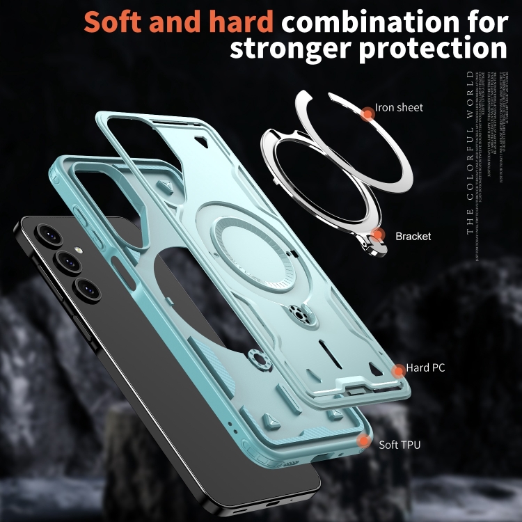 For Samsung Galaxy S24 FE 5G PC Hybrid TPU Armor MagSafe Ring Holder Phone Case(Light Blue) For Samsung Galaxy S24 FE 5G PC Hybrid TPU Armor MagSafe Ring Holder Phone Case(Light Blue)